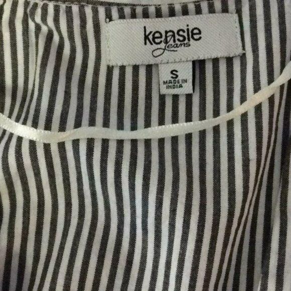 Kensie Jeans Striped Button Down Shirt Bow Sleeve‎ Small - Picture 7 of 8